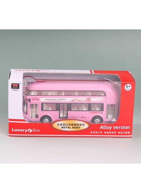 Tianying Alloy Car Model 1:36 Double-layer Bus Sound Light Pull Back Toy Bus Music Model Decoration-Color:6008B Pink Window Box