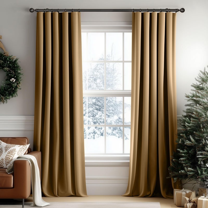 Beauoop Golden Brown Velvet Curtains 96 Inches Long 2 Panels for Bedroom Living Room Soft Luxury Room Darkening Thermal Insulated Soundproof Rod Pocket Window Treatments Drapes, 52X96 Set of 2 - Image 1