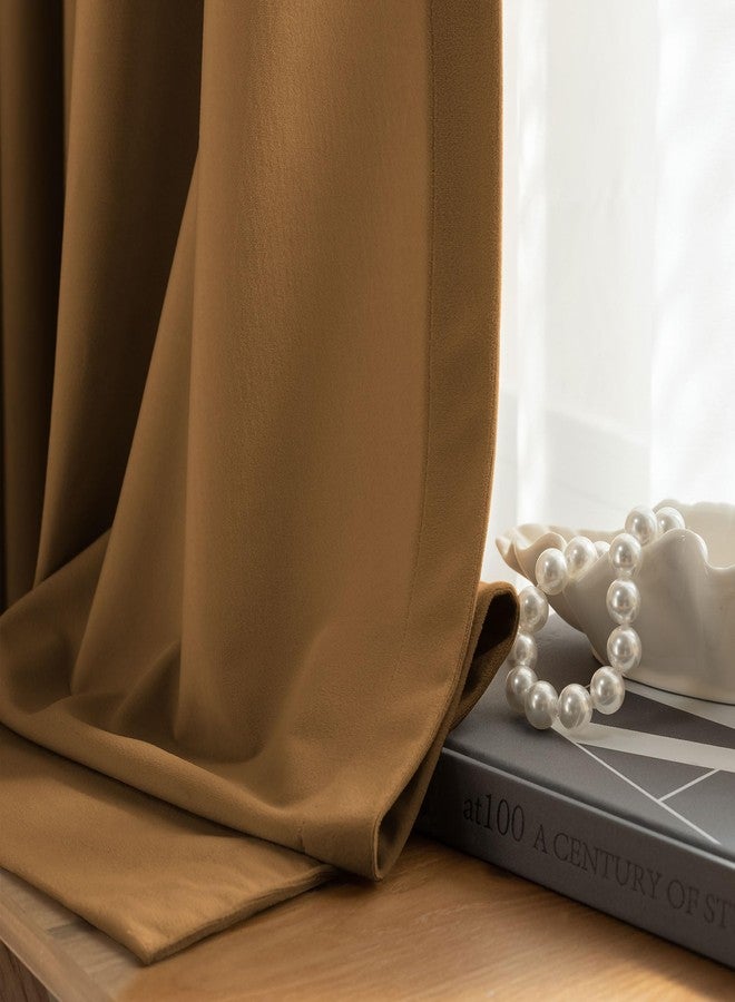 Beauoop Golden Brown Velvet Curtains 96 Inches Long 2 Panels for Bedroom Living Room Soft Luxury Room Darkening Thermal Insulated Soundproof Rod Pocket Window Treatments Drapes, 52X96 Set of 2 - Image 5