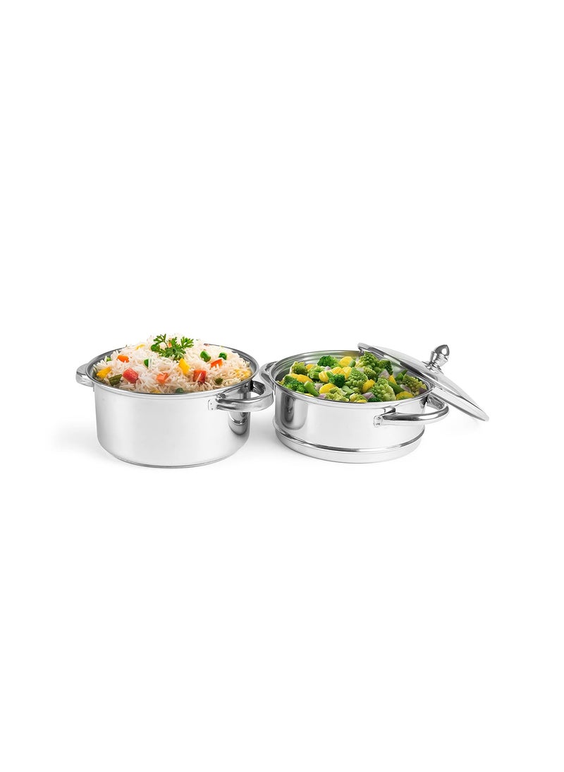 pigeon Pigeon Elantra Stainless Steel 2 Tier Steamer Pot Set with Glass Lid | Pasta Steamer Momo/Modak Maker | Vegetable Steamer | Rice Steamer; 20 cm | Induction and Gas Stove Compatible Silver Steamer  - Image 4