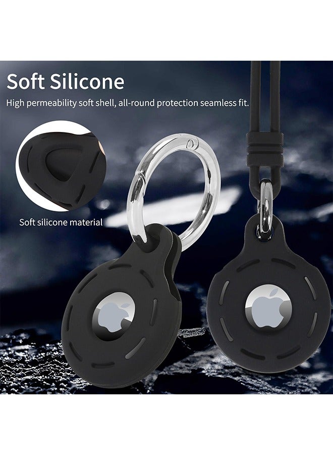 تِلْسِل حاملات بطاقة أبل الجوية لحزمة، حقيبة مضادة للصدمات، حقيبة سيليكون قابلة للغسيل للعلامات الهوائية مع ملحقات الحافظات، الأمتعة، الياقات الأليفة، مكتشفات المفاتيح (أسود) - Image 4