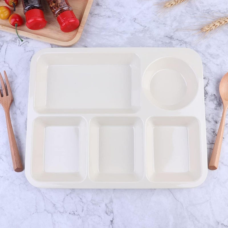 woobles Kids Snack Container 2pcs Divided Dinner Plate Plastic Separator Plate Rectangular Diet Food Control Plates Salad Partition Plates Dish for Home Kitchen Beige White Appetizer Serving Tray 2pcs Beige White - Image 3
