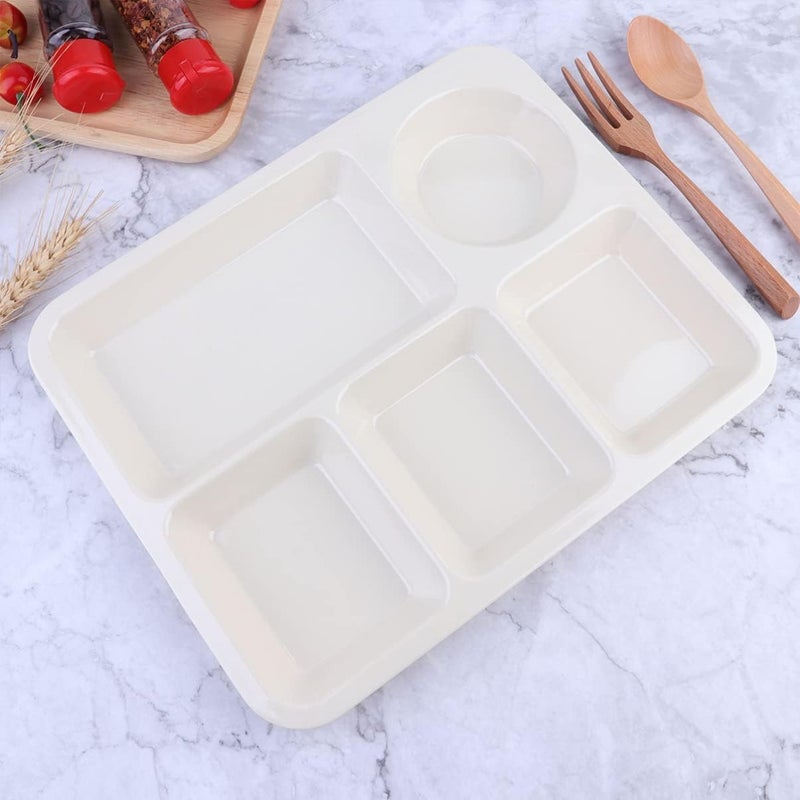 woobles Kids Snack Container 2pcs Divided Dinner Plate Plastic Separator Plate Rectangular Diet Food Control Plates Salad Partition Plates Dish for Home Kitchen Beige White Appetizer Serving Tray 2pcs Beige White - Image 2