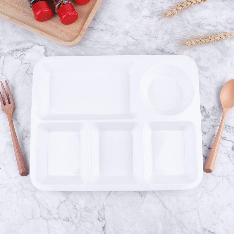woobles Kids Snack Container 2pcs Divided Dinner Plate Plastic Separator Plate Rectangular Diet Food Control Plates Salad Partition Plates Dish for Home Kitchen Beige White Appetizer Serving Tray 2pcs Beige White - Image 4