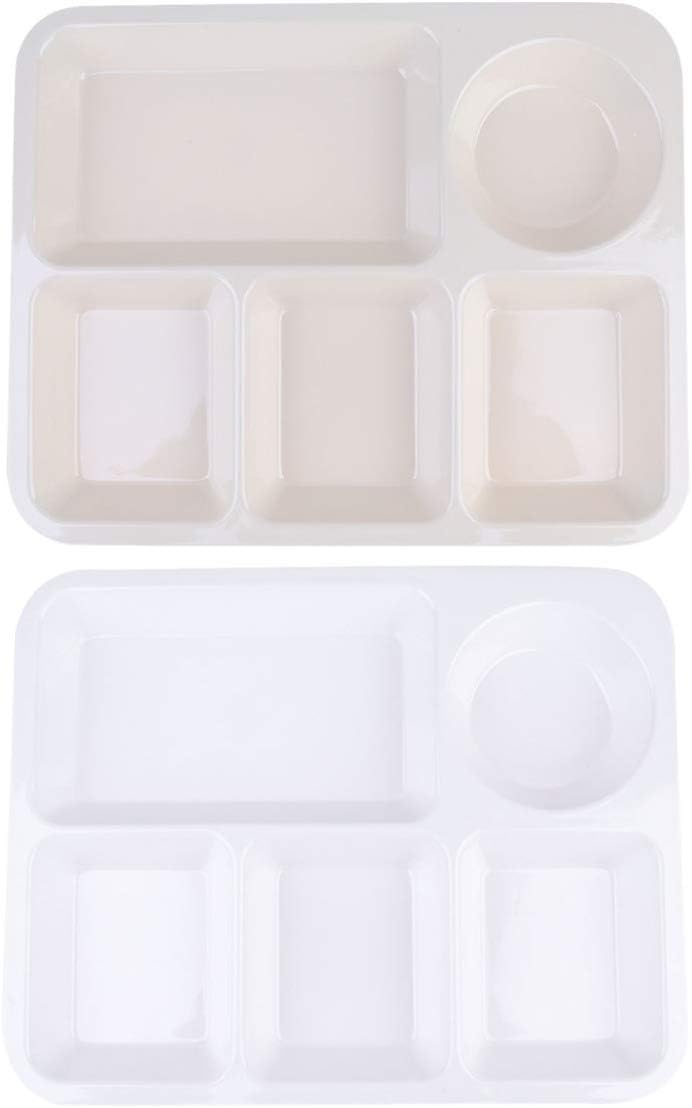 woobles Kids Snack Container 2pcs Divided Dinner Plate Plastic Separator Plate Rectangular Diet Food Control Plates Salad Partition Plates Dish for Home Kitchen Beige White Appetizer Serving Tray 2pcs Beige White - Image 1
