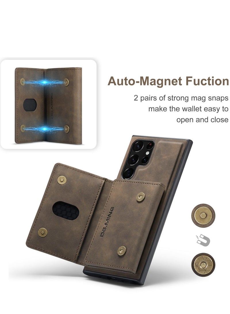 Dg مينغ محفظة بمقبض 2 في 1 لهاتف Samsung Galaxy S21 Ultra، حافظة جلدية نحيفة عتيقة، محفظة مغناطيسية ثلاثية الطي قابلة للفصل، حافظة جلدية مع جيب حامل للبطاقات، حافظة نحيفة - Image 5
