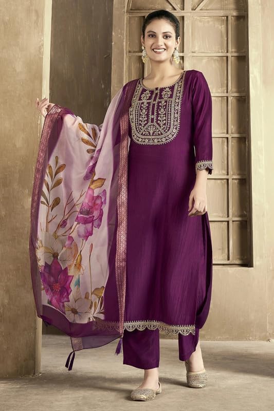 NoseQueen women fashion Embroidery Cotton Kurta Set for Woman, women kurta sets with Digital Printed dupatta - Image 5