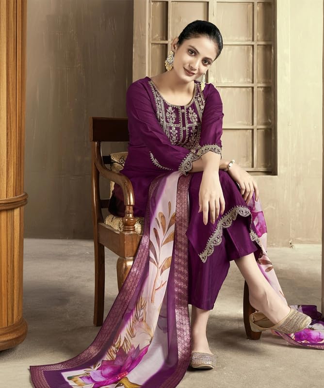 NoseQueen women fashion Embroidery Cotton Kurta Set for Woman, women kurta sets with Digital Printed dupatta - Image 4