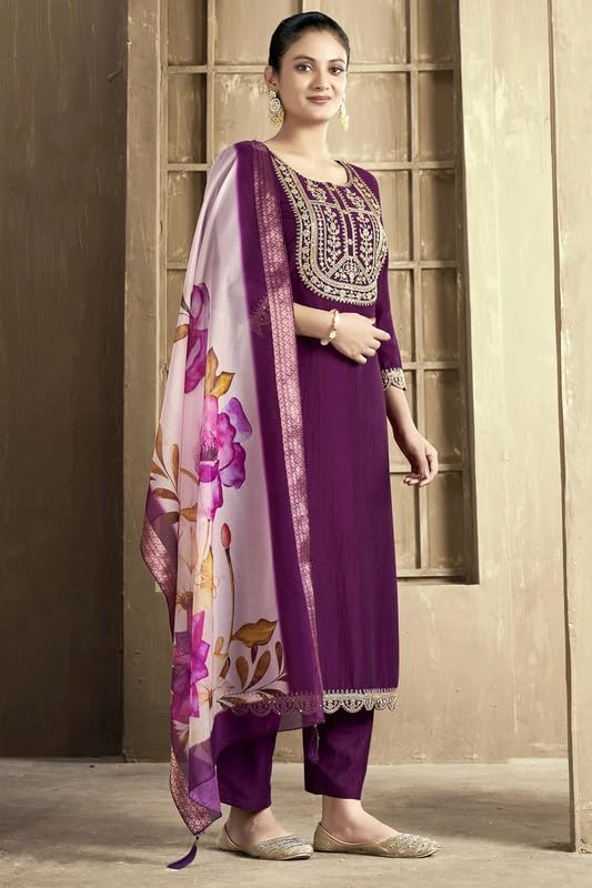 NoseQueen women fashion Embroidery Cotton Kurta Set for Woman, women kurta sets with Digital Printed dupatta - Image 3
