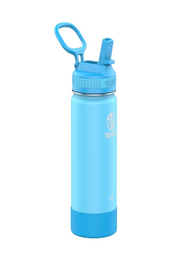 Takeya Actives Kids Water Bottle with Straw Lid - Stainless-Steel Double Wall Insulation - BPA-Free Bottle Lid with Carry Handle - Reusable Bottle with Straw Lid - 16 oz, Sail Blue/Atlantic - Image 1