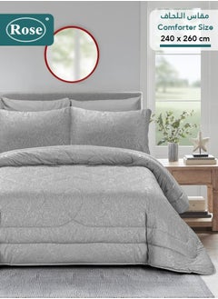 Rose ROSE Luxurious Flory Comforter, Premium Cotton Alternative Microfiber, Set of 6 pieces, Super Soft Cozy Breathable Cooling Lightweight, King size 260x240 cm, Light Grey  - Image 1