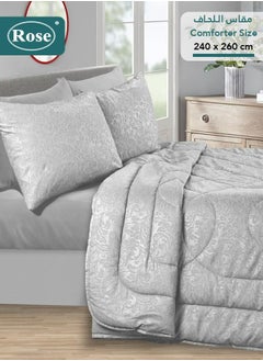 Rose ROSE Luxurious Flory Comforter, Premium Cotton Alternative Microfiber, Set of 6 pieces, Super Soft Cozy Breathable Cooling Lightweight, King size 260x240 cm, Light Grey  - Image 2