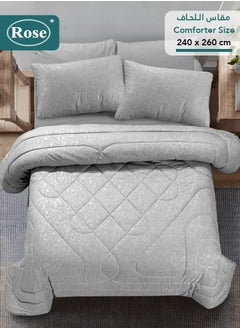 Rose ROSE Luxurious Flory Comforter, Premium Cotton Alternative Microfiber, Set of 6 pieces, Super Soft Cozy Breathable Cooling Lightweight, King size 260x240 cm, Light Grey  - Image 3
