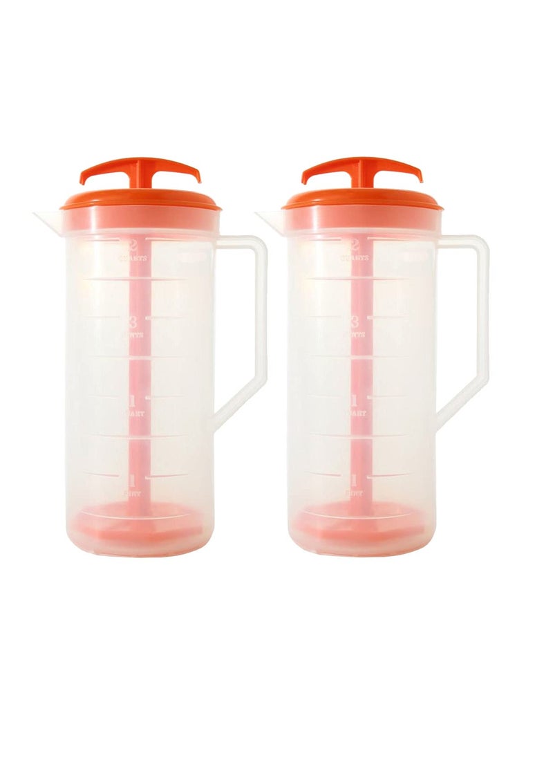 JBK Pottery JBK Pottery 2Quart Orange Mixing Pitcher with Plunger  BPAFree Plastic Jug for Juice Milk Tea Shakes and More  DishwasherSafe SpillProof Lid Smart Stirring Design 2 Pack 