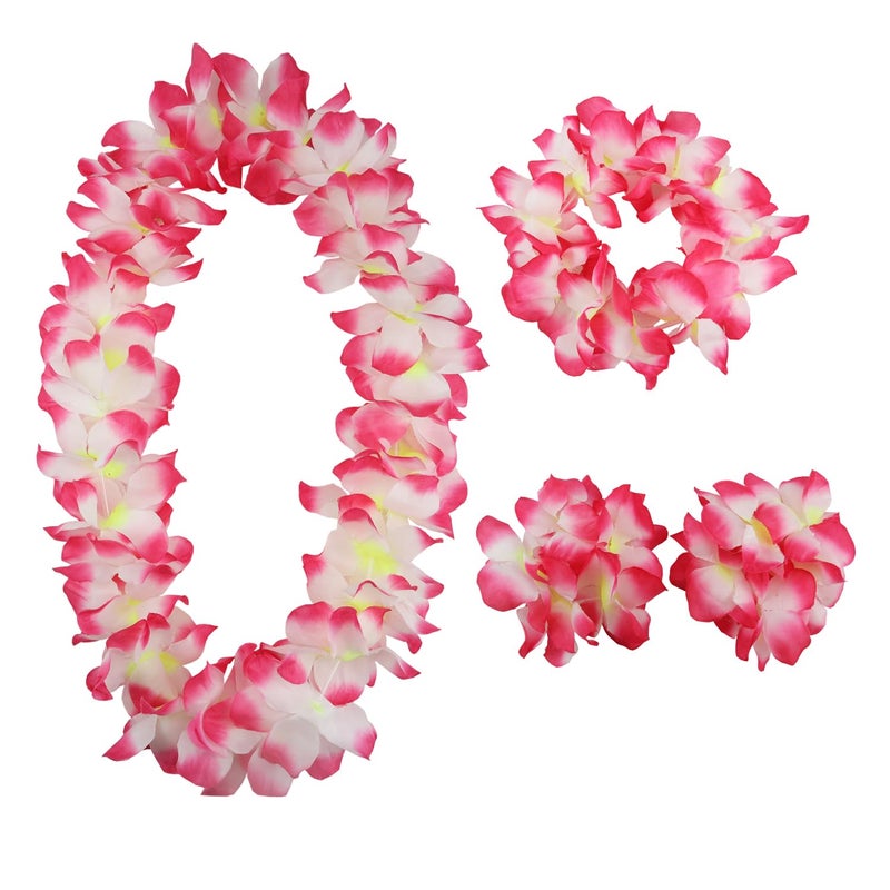 Aacehlh Hawaiian Leis Set,Hawaiian Luau Flower Leis Necklace Headband Bracelets Set,Essential Party Decorations for Birthday, Graduation, and Wedding Celebrations (Pink) - Image 1
