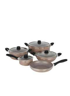 DELCASA 10 Pcs nonstick Aluminum Cookware Set Durable Marble Coating Non Stick Pots and pans set Dish for Gas Induction & Ceramic Hobs Induction Bottom BEIGE- DC1889BGE  - Image 2