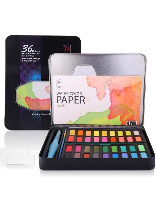 Chrome Professional Watercolor Pigment Solid Kit 36 Colors Paint Set Portable With Water Brush Pen & Paper Painting Art Supplies - Image 1