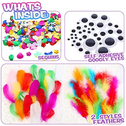 CH HAICHENG Arts and Crafts Supplies for Kids Including Feathers, Pipe Cleaners, Wiggle Googly Eyes, Pom Poms, Buttons, Ice Cream Sticks, Sequins And So On, School Kindergarten Homeschool Supplies Crafts - Image 3