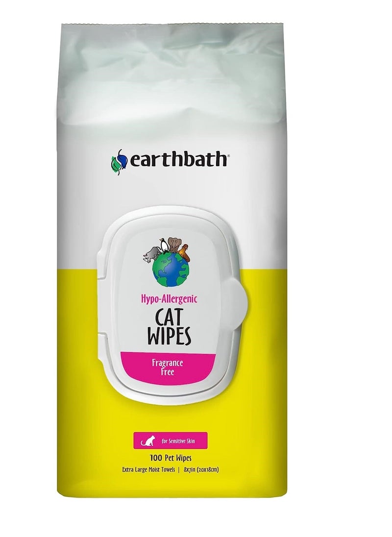 earthbath Hypo Allergenic Fragrance Free Cleans And Conditions Cat Grooming Wipes Extra Large Moist Towels 100Count  - Image 1