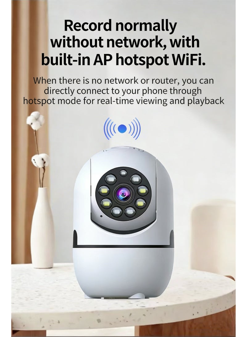 كاميرا مراقبة ذكية بزاوية 360°، بدقة 1080P، تدعم اتصال Wi-Fi، واتصالًا صوتيًا ثنائي الاتجاه، وكاميرا مراقبة داخلية (CCTV)، مزودة بتقنية الذكاء الاصطناعي لاكتشاف الحركة، ووضع حماية الخصوصية، وتدعم شبكة Wi-Fi بتردد 2.4 جيجاهرتز، مع التتبع الذكي، والصوت ثنائي الاتجاه، والرؤية الليلية، وتدعم بطاقة ذاكرة TF بسعة تصل إلى 512 جيجابايت، مع تنبيهات عن بُعد لمراقبة المنزل أو الأطفال أو كبار السن. - Image 4