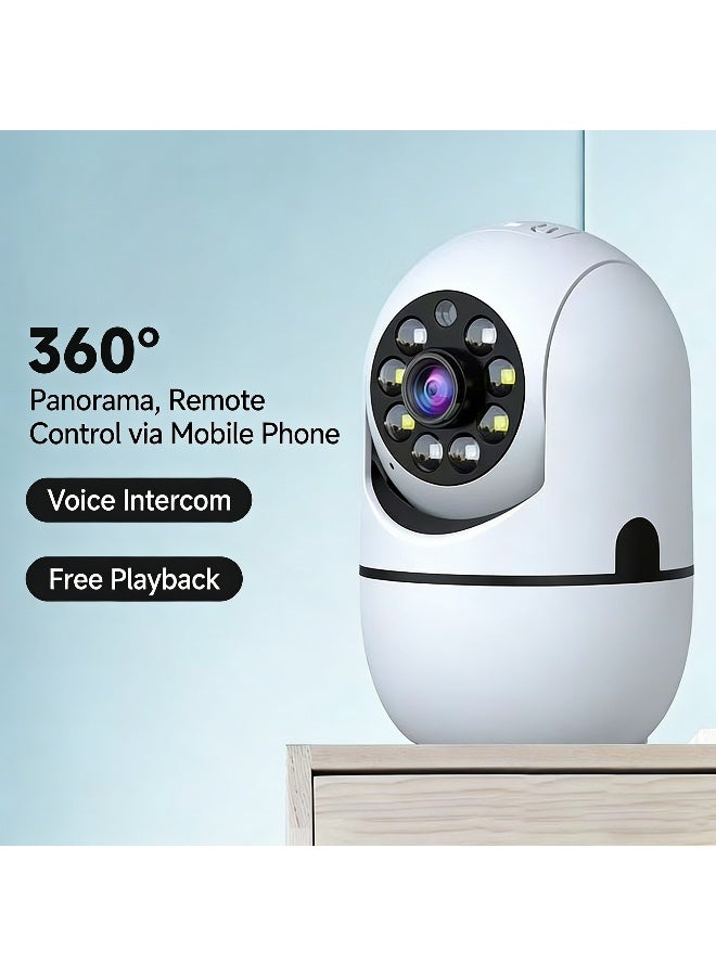 كاميرا مراقبة ذكية بزاوية 360°، بدقة 1080P، تدعم اتصال Wi-Fi، واتصالًا صوتيًا ثنائي الاتجاه، وكاميرا مراقبة داخلية (CCTV)، مزودة بتقنية الذكاء الاصطناعي لاكتشاف الحركة، ووضع حماية الخصوصية، وتدعم شبكة Wi-Fi بتردد 2.4 جيجاهرتز، مع التتبع الذكي، والصوت ثنائي الاتجاه، والرؤية الليلية، وتدعم بطاقة ذاكرة TF بسعة تصل إلى 512 جيجابايت، مع تنبيهات عن بُعد لمراقبة المنزل أو الأطفال أو كبار السن. - Image 2