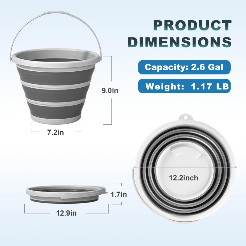 Gronivex Collapsible Bucket 2.6 Gallon, Portable & Space-Saving for Car Wash, Camping, RV, Multi-Purpose Cleaning Bucket, BPA Free - Image 2
