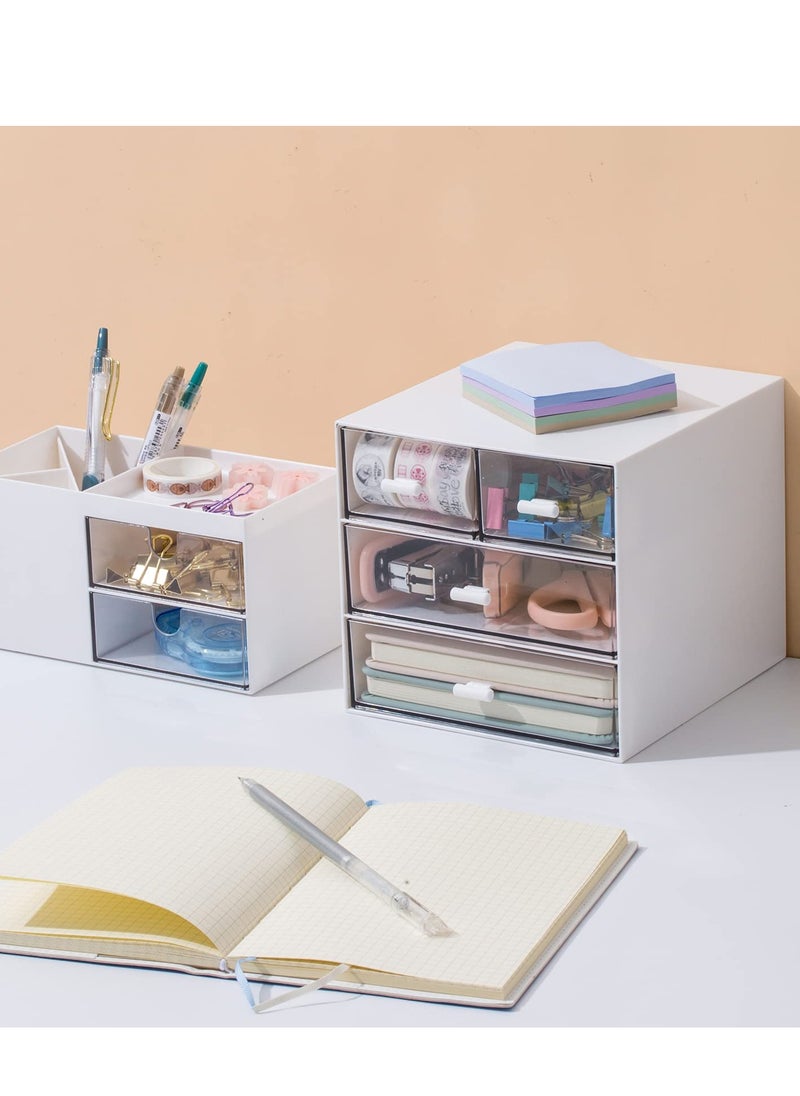 Excefore Desk Organizer with Drawer, 4 Cosmetic Storage Drawers, Makeup Stationery Vanity Organizer, Desk Decor Aesthetic Multifunctional for Office, School, Home  - Image 2