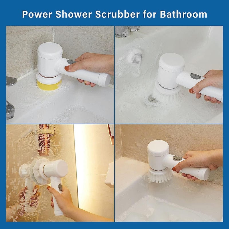 ZUPTIX Multi-Functional Electric Cleaning Brush 5 in 1 Magic Power Scrubber Household Cleaning Tools Spin Scrubber with Buffer Polisher, for Bathroom, Shower, Tub, Kitchen Floor - Image 4