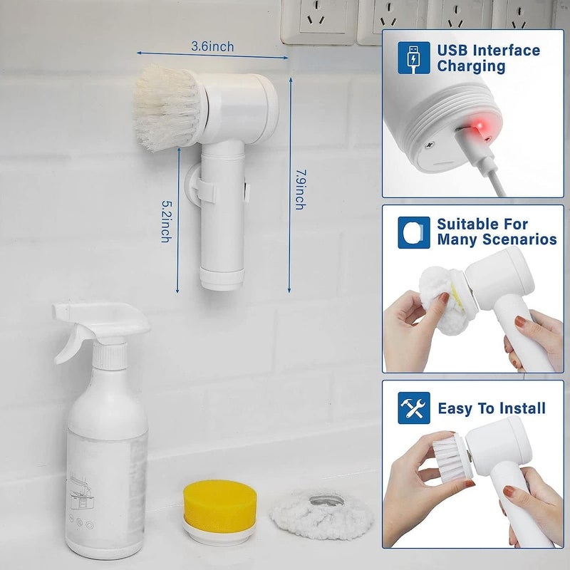 ZUPTIX Multi-Functional Electric Cleaning Brush 5 in 1 Magic Power Scrubber Household Cleaning Tools Spin Scrubber with Buffer Polisher, for Bathroom, Shower, Tub, Kitchen Floor - Image 5