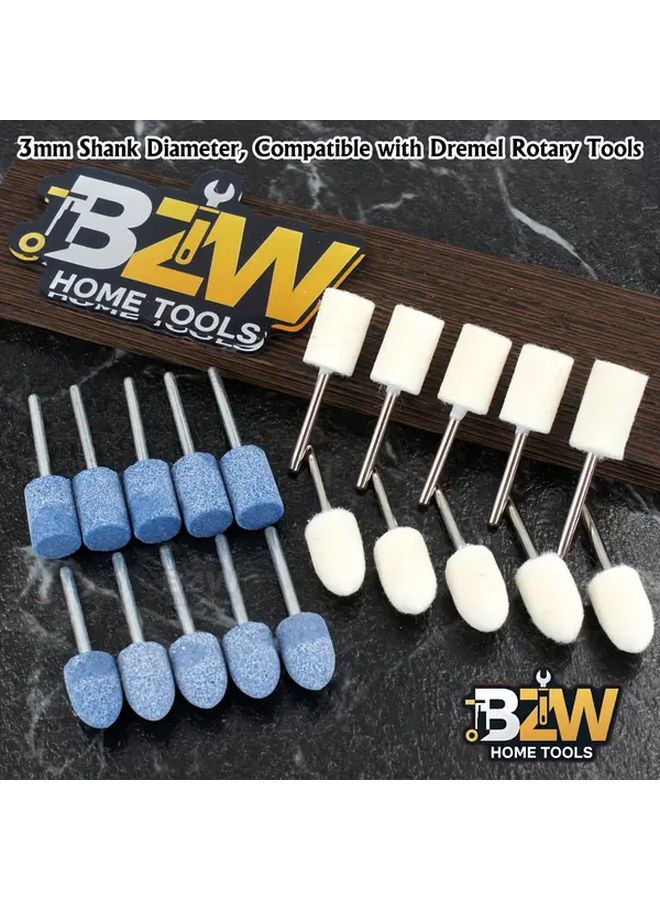 20pcs Polishing And Buffing Kit 10 Blue Corundum 10 Wool Bits 3mm Shank For Dremel - Image 5