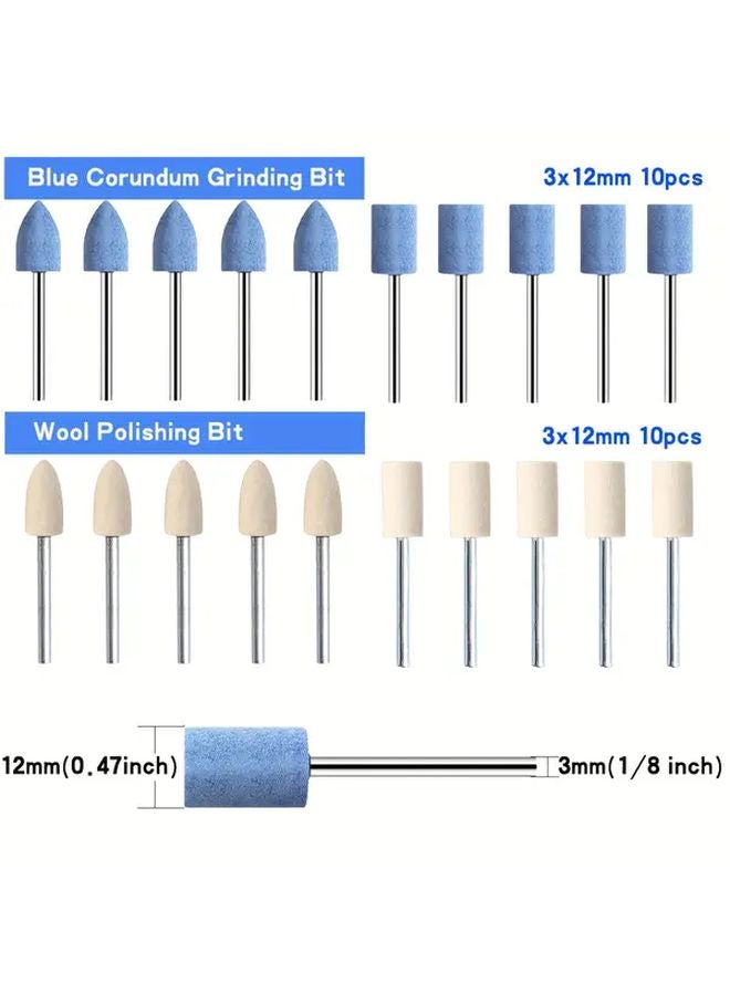 20pcs Polishing And Buffing Kit 10 Blue Corundum 10 Wool Bits 3mm Shank For Dremel - Image 4