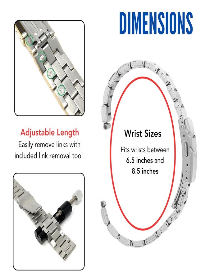 Bandini 22mm Stainless Steel Fitted Curved End Metal Watch Band for Men, 3 Link Watch Strap Oyster Bracelet, Double Foldover Lock Deployment Clasp - Silver 22 mm - Image 5