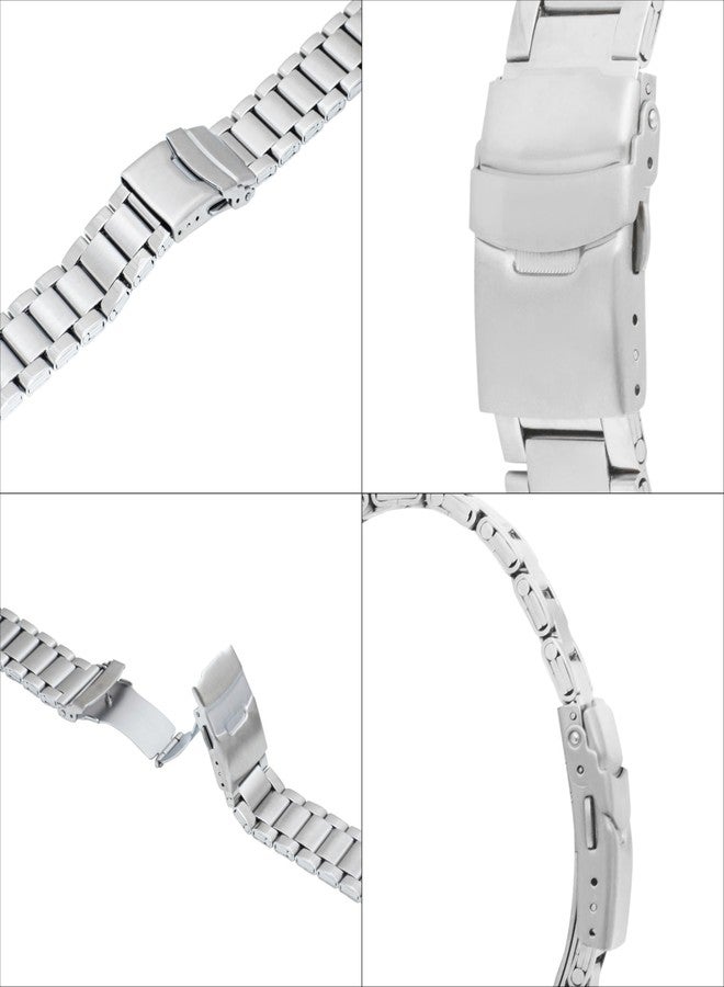 Bandini 22mm Stainless Steel Fitted Curved End Metal Watch Band for Men, 3 Link Watch Strap Oyster Bracelet, Double Foldover Lock Deployment Clasp - Silver 22 mm - Image 4