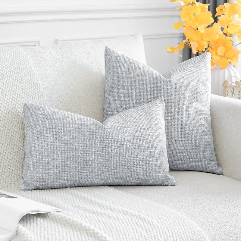 OTOSTAR Pack of 2 Throw Pillow Covers 20x20 Inch Linen Blue Grey Pillowcases Farmhouse Decorative Solid Pillow Covers 50x50 cm Square Cushion Case for Home Decor Sofa Couch Bed (Blue Grey) - Image 4