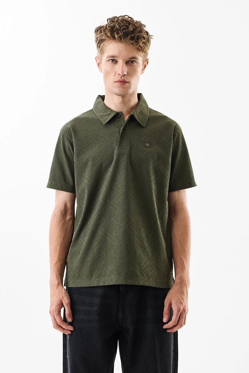 SNITCH Regular Fit Stretch Textured Polo T-Shirt