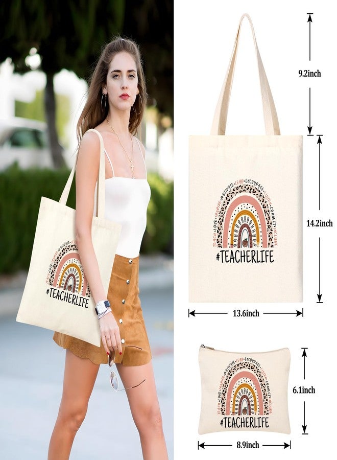 Tecanne Teacher Gifts for Women, Teacher Appreciation Gift Canvas Tote Bag with Comestic Bag, Christmas Gifts for Teachers, Thank You Gift from Student - Image 3