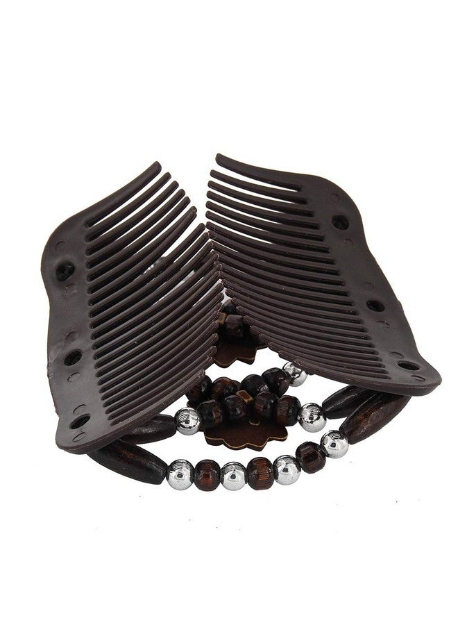 Yeshan Magic Hair Side Combs For Women Wood Beaded Stretch Double Clips Bun Maker Hair Accessories,Pack Of 6 - Image 4