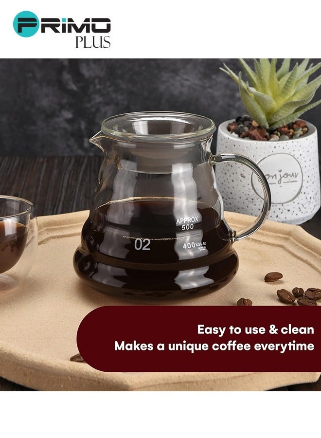 بريمو بلس إبريق زجاجي لتقديم القهوة طراز V60 شفاف 500ملليلتر مع غطاء بكبس قوي لحفظ حرارة القهوة - Image 3