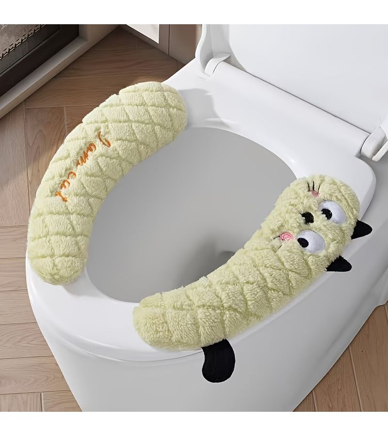 Beige Cartoon Toilet Sticker Plush Handle Seat Cushion Adhesive Cover - Image 4
