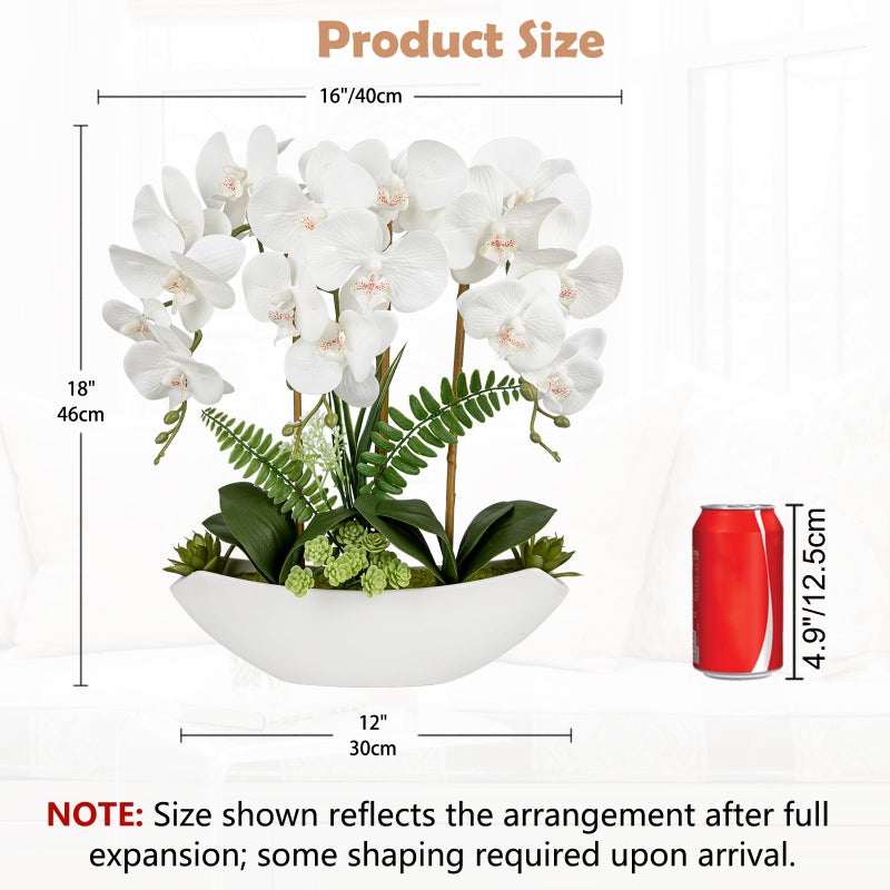 Briful Orchid Artificial Flowers 18in White Fake Orchid Silk Flowers with Ceramic Pot Faux Orchid Arrangement for Home Office Room Coffee Table Centerpiece Modern Decoration - Image 2