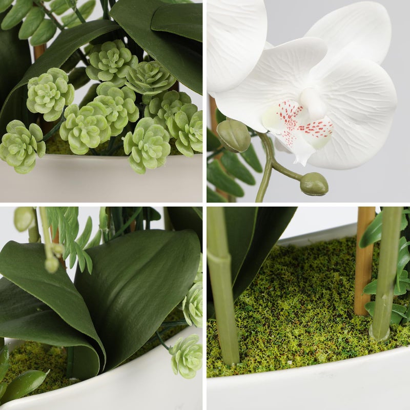 Briful Orchid Artificial Flowers 18in White Fake Orchid Silk Flowers with Ceramic Pot Faux Orchid Arrangement for Home Office Room Coffee Table Centerpiece Modern Decoration - Image 4