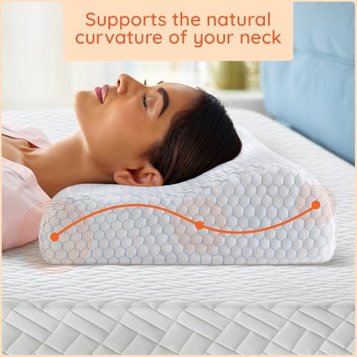 Sleepyhead Yawn Neck Contour Ortho Cervical Memory Foam Pillow - Cool Gel, Orthopedic Neck Support & Pain Relief, Breathable Cooling Memory | 21 x 13 Inch | White | 1 Year Warranty - Image 4