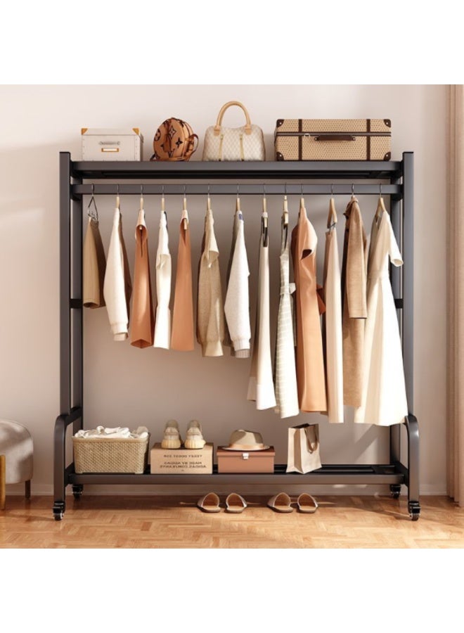 GoldenLike Clothes Clothing Rack, Rolling Heavy Duty Clothes Rack With Wheels, Metal Clothes Rack with Storage Shelves, Portable Standing Clothes Garment Rack for Hanging Clothes, Black - Image 1