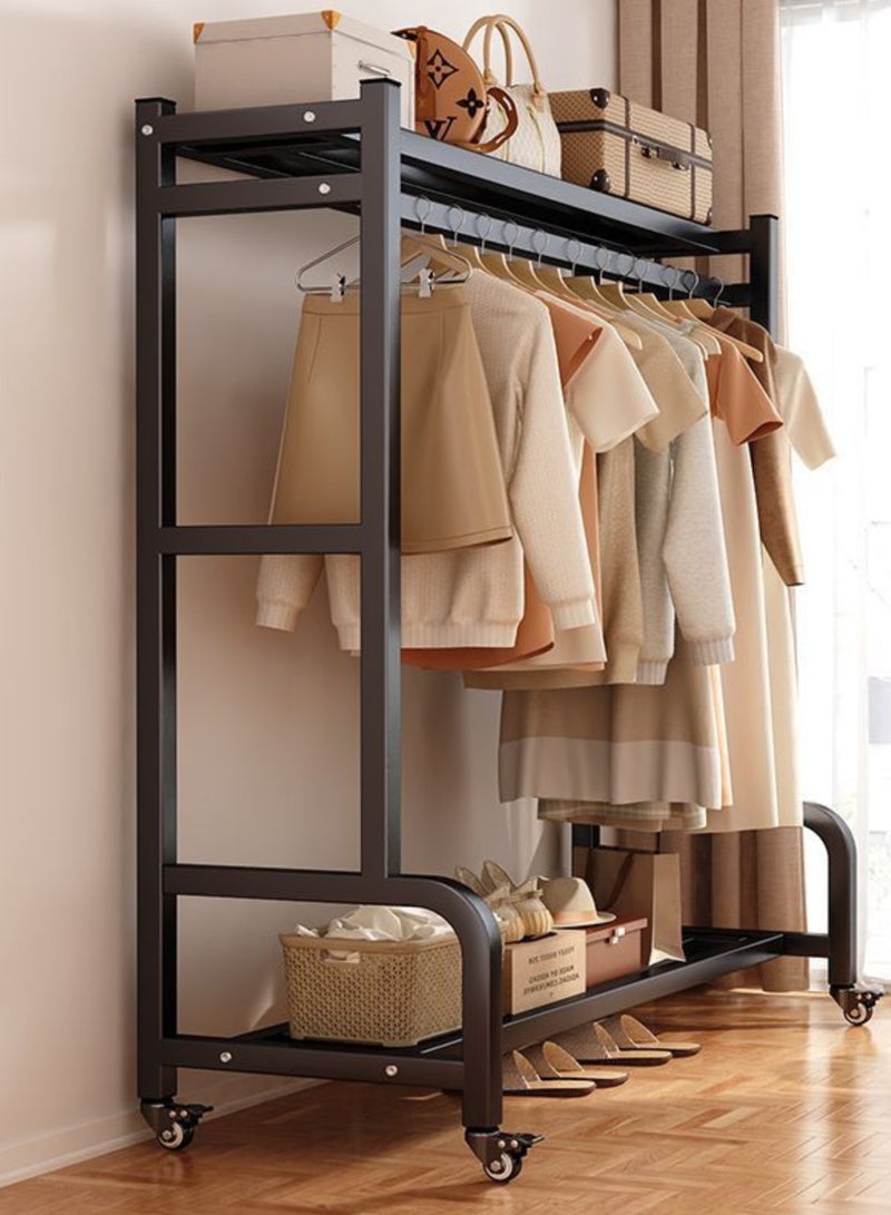 GoldenLike Clothes Clothing Rack, Rolling Heavy Duty Clothes Rack With Wheels, Metal Clothes Rack with Storage Shelves, Portable Standing Clothes Garment Rack for Hanging Clothes, Black - Image 2