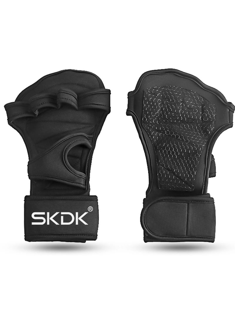 SKDK Weight Lifting Gloves, Strong Impact Resistance Weight Lifting Fitness Gloves With Wrist Wraps, Silicone Gel Full Palm Protection Gym Workout Gloves For Men, (Size L, Black)  - Image 1