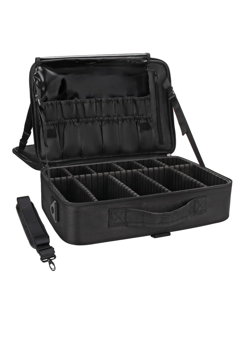 MONSTINA MONSTINA 16.5'' Large Capacity Makeup Case 3 Layers Cosmetic Organizer Brush Bag Barber Train Case Makeup Artist Box for Hair Curler Hair Straightener Brush Set and Cosmetics  - Image 1