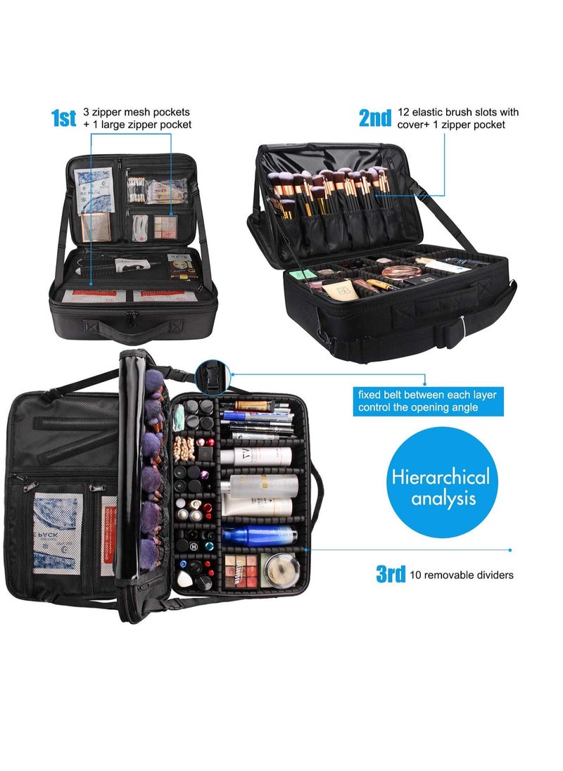 MONSTINA MONSTINA 16.5'' Large Capacity Makeup Case 3 Layers Cosmetic Organizer Brush Bag Barber Train Case Makeup Artist Box for Hair Curler Hair Straightener Brush Set and Cosmetics  - Image 2