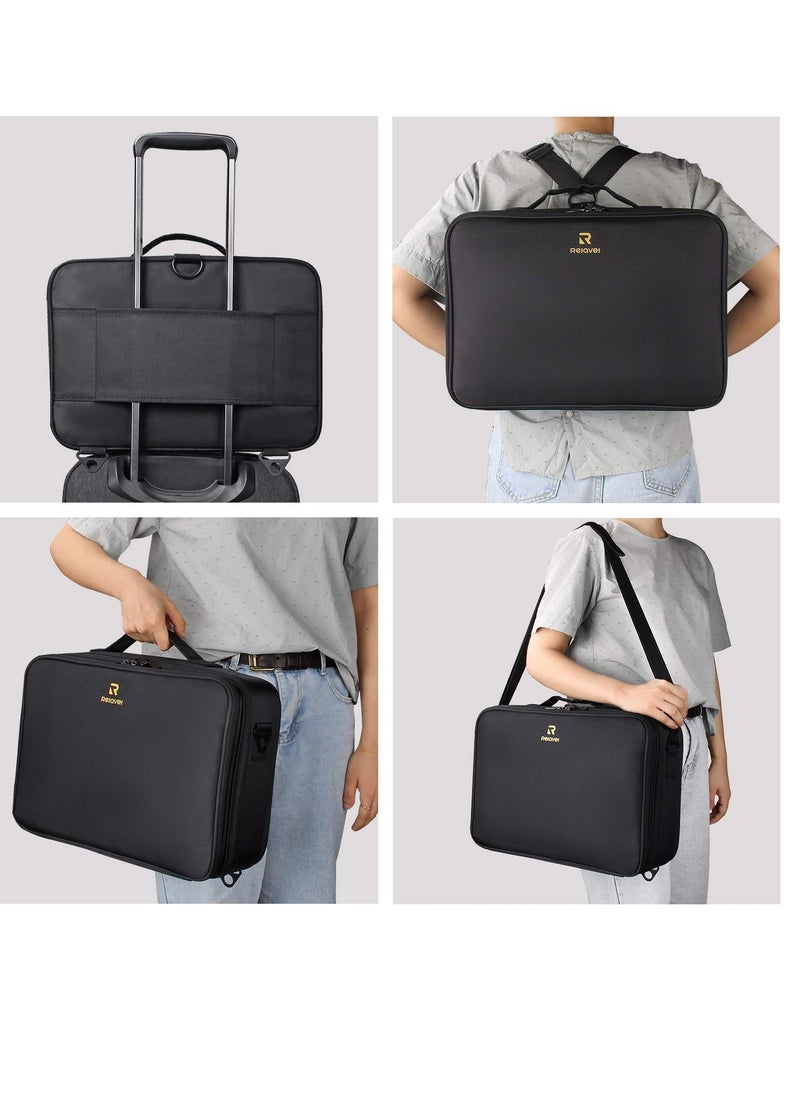 MONSTINA MONSTINA 16.5'' Large Capacity Makeup Case 3 Layers Cosmetic Organizer Brush Bag Barber Train Case Makeup Artist Box for Hair Curler Hair Straightener Brush Set and Cosmetics  - Image 4
