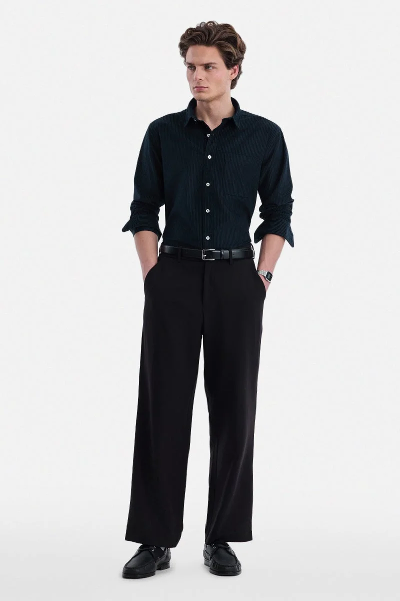 سنيتش Dark Blue Textured Long Sleeve Regular Fit Luxe Shirt