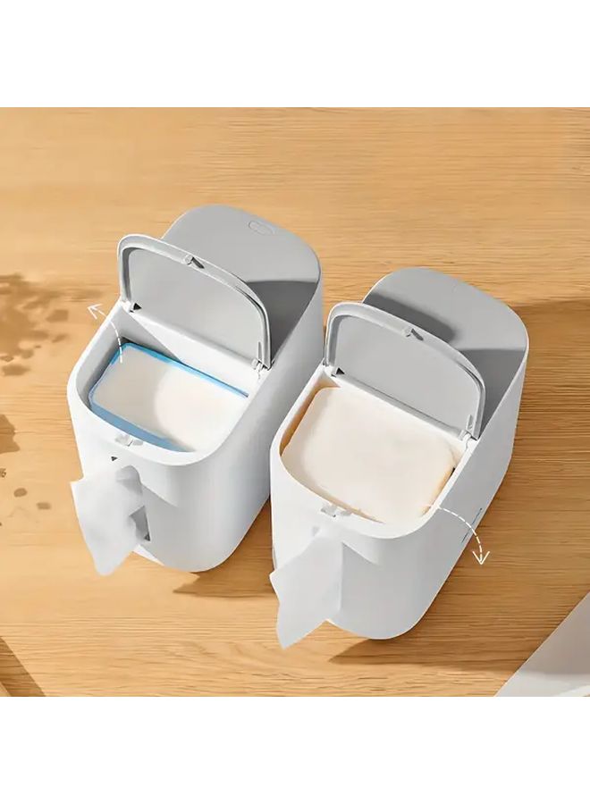 Gray Multipurpose Tissue Box Desktop Trash Can And Paper Holder Combo - Image 1